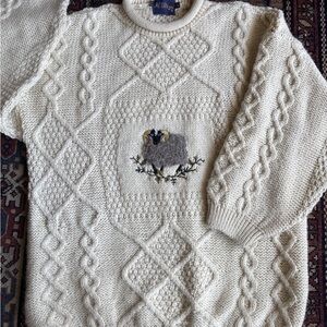Acorn Wool Fisherman Roll Neck Oversized S Sweater Sheep Ram Embroidered